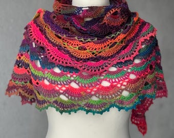 Xale de crochê colorido: Cachecol de lã lurex multicolorido com efeito degradê