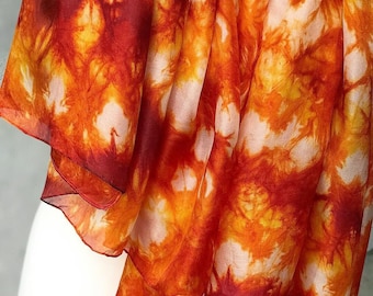Hand Painted Silk Scarf: Orange Abstract Shawl (180 x 90 cm)