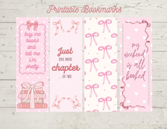 Printable Coquette Style Bookmarks, Printable Bookmarks, Digital Bookmarks, Pink Bookmarks, SVG, PDG, PNG