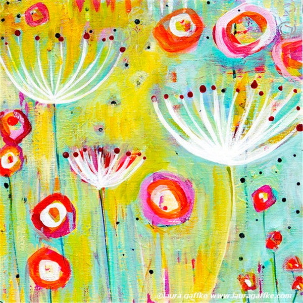 Colorful Abstract Painting, Queen Annes Lace, "Whispers of the Day"