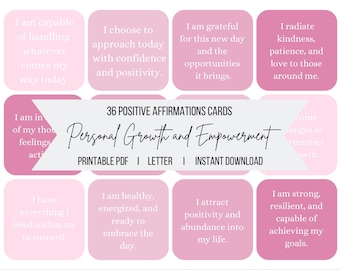 Positive Affirmation Cards: Personal Growth and Empowerment Card Deck, Vision Board Printables,Manifesting Kit,Self Care Printables,DIGITAL