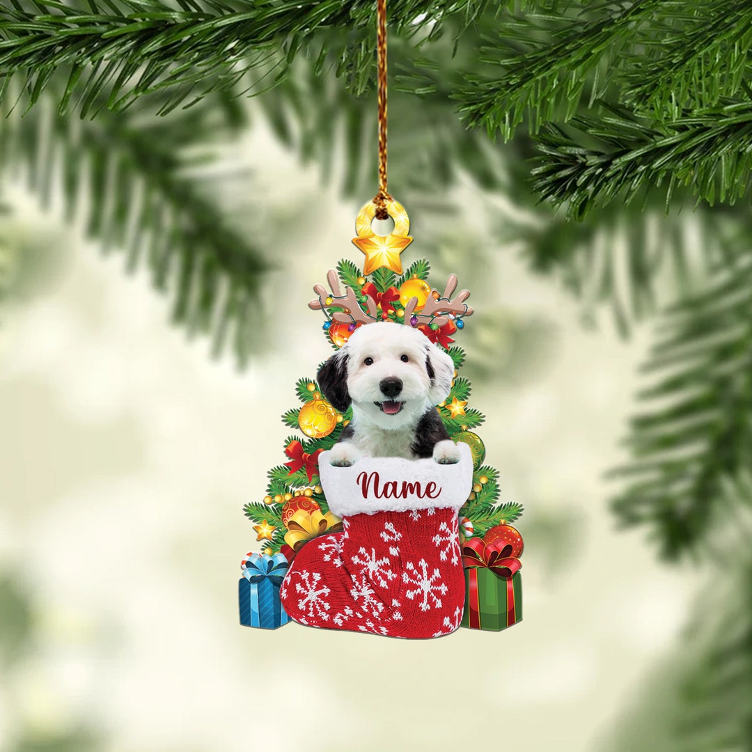 Sheepadoodle Dog Christmas Ornament Dog and Christmas Tree Etsy