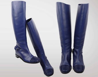 Christian Louboutin Blue Spiked Riding Boots | EU36