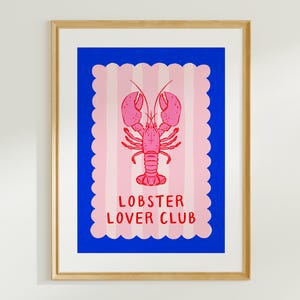 Lobster Art Print: Whimsical Pink Lobster Illustration, Coastal Decor