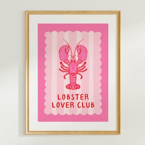 Pink Lobster Art Print: Whimsical Coastal Kitchen Decor