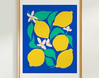 Lemon Art Print: Citrus & Flower Illustration, Coastal Kitchen Decor