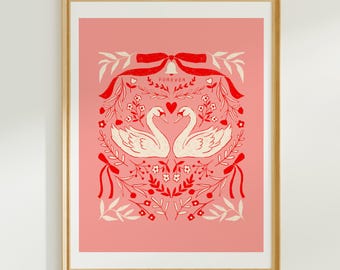 Romantic Swan Art Print: Vintage Valentine's Day Decor
