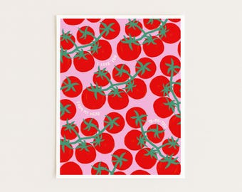 I love you from my head to-ma-toes : Tomato Illustration Art Print Pink