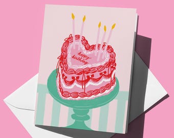 Heart Cake Birthday Card | Coquette Aesthetic Greeting Card
