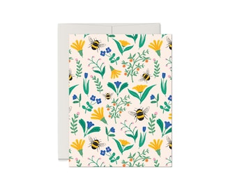 Bee Floral Greeting Card: Spring Garden Card
