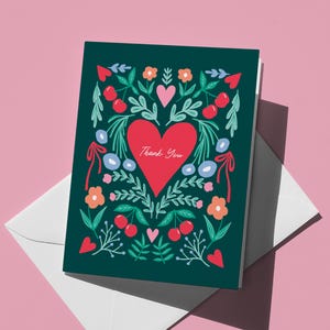 Tarjeta de agradecimiento floral: Nota de gratitud con un corazón agradecido