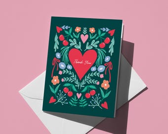 Floral Thank You Card: Thankful Heart Gratitude Note