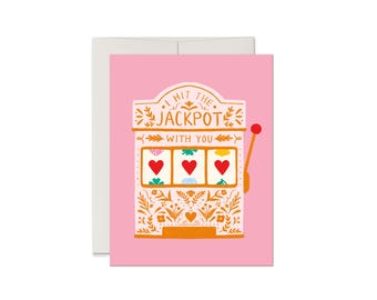 I Hit the Jackpot with You Valentines Day, Anniversary Card: Love Slot Machine  Illustration