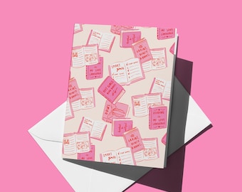 Book Lover Pink Reading Pattern Greeting Card