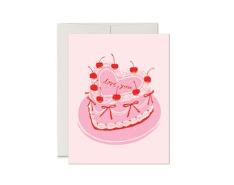 Vintage "Love You" Heart Cake Card