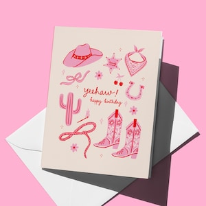 Tarjeta de cumpleaños de vaquera rosa: ¡Feliz cumpleaños!
