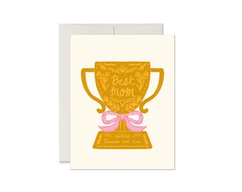 Best Mom Trophy Card: Floral Mother's Day Greeting