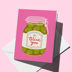 Tarjeta Olive You: Tarjeta de felicitación de aniversario con un juego de palabras con comida