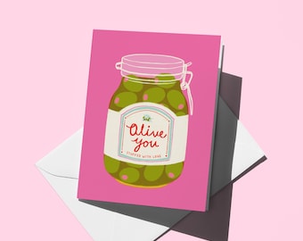 Olive You Card: Food Pun Anniversary Greeting Card