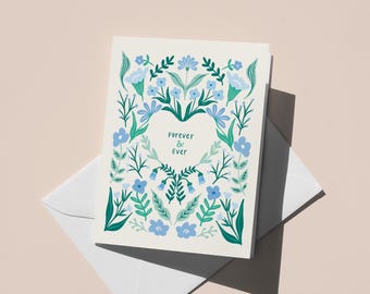Floral Wedding Card: Forever & Ever - Romantic Card for Couple
