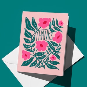 Floral Thank You Card | Abstract Floral Thank You Note Card | Floral Greeting Card | Pink Greeting Card | Blank Thank You Card