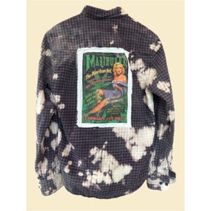 Upcycled Flannel Marijuana Propaganda Patch Bleach Dye Grunge Shirt Small