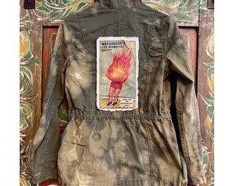Distressed/ Reworked Utility Cargo Jacket| Vintage Patchwork
