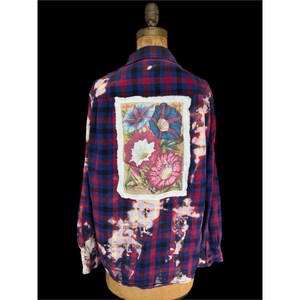 Floral Folk Art Flannel Shirt| Upcycled Oversized XL Flannel | Wearable Art image 2