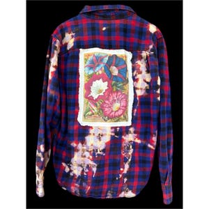 Floral Folk Art Flannel Shirt| Upcycled Oversized XL Flannel | Wearable Art image 4