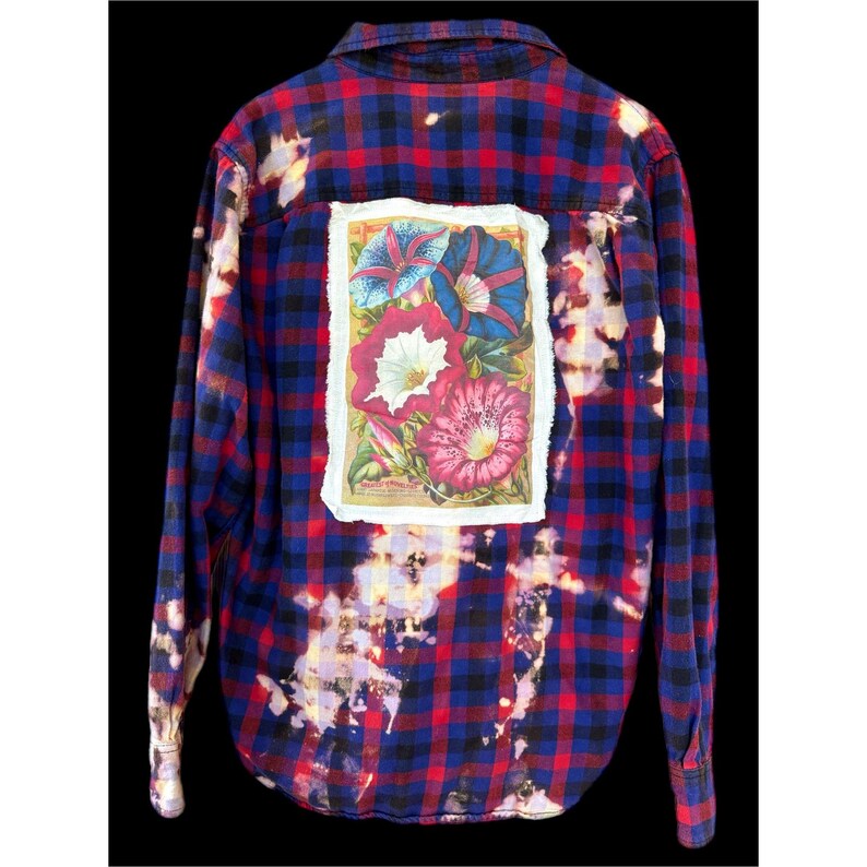 Floral Folk Art Flannel Shirt| Upcycled Oversized XL Flannel | Wearable Art image 4