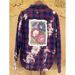 Floral Folk Art Flannel Shirt| Upcycled Oversized XL Flannel | Wearable Art image 6
