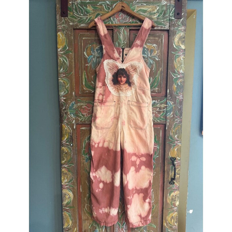 Upcycled Angel Jumpsuit XS Free People Pink Hand Distressed Cotton image 5