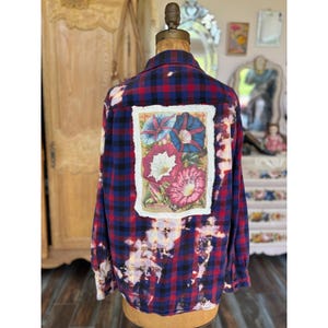 Floral Folk Art Flannel Shirt| Upcycled Oversized XL Flannel | Wearable Art image 8