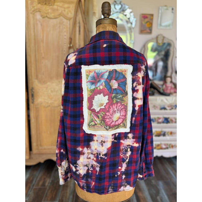 Floral Folk Art Flannel Shirt| Upcycled Oversized XL Flannel | Wearable Art image 8