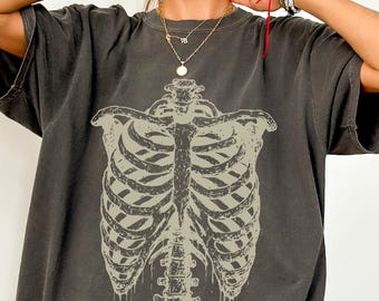 Skeleton Rib Vintage Graphic T-Shirt, Rib Cage Comfort Colors® Shirt, Retro Skeleton Gothic Tee, 90s Skull Horror Shirt, Skeleton Lover