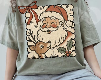 Comfort Colors® Vintage Santa Crewneck Shirt, Unisex Nineties Retro Santa Claus Shirt, Christmas Women Men Top Holiday Reindeer Lover Gift