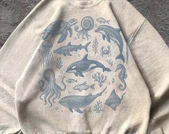 Sea Animals Vintage Sweatshirt, Retro Ocean Sweater, Cute Sea Creatures Sweater, Ocean Gifts, Cozy Warm Unisex Sweatshirt, Ocean Lovers Gift