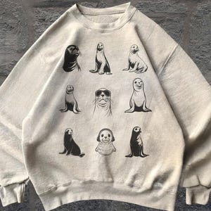 Funny Baby Seal Vintage Graphic Sweatshirt, Retro Sea Dog Sweater, Seal Lovers, Cute Sea Dog Gifts, Relaxed Washed Sweatshirt, Fun Gifts