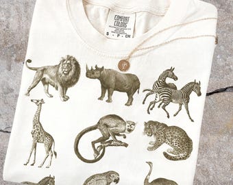 Safari Animals 90s Y2K Retro Vintage Shirt, Safari Animals Comfort Colors® Tiger Collage Shirt, Animals Lover, Forestcore Nature Y2k Shirts