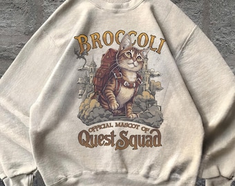 Onyx Storm Quest Squad Broccoli Sweatshirt, Vintage 90s Style Sweatshirt, Broccoli Cat TShirt, Ridoc Romantasy Fan Shirt, Dragon Rider Shirt