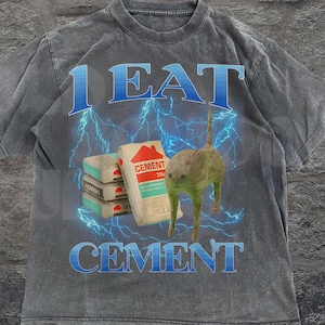 I Eat Cement Cursed Cat Vintage 90s Style Graphic Shirt, Retro Comfort Colors® Funny Cat Meme Shirt, Ironic Cat Lover Gift, Cringe Shirts