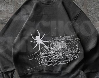 Vintage Spider 90s Graphic Sweatshirt,Retro Pump Cover Gothic Spider Sweatshirt, Halloween 90s Gothic Clothing, Y2k Oversized Grunge Sweater