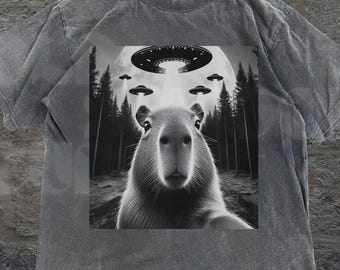 Vintage 90s Capybara Shirt, Funny Capybara UFO Shirt, Capybara Selfie Shirt, Rodent Shirt, Meme Shirt, Capybara Lover Gift, Weird Shirt
