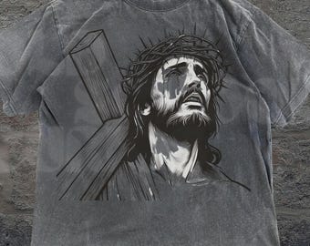 Comfort Colors® Jesus Vintage 90s Graphic Shirt,Retro Jesus Portrait Shirt, Easter Shirt, Christian Easter Shirt, Retro Washed Oversize Tee