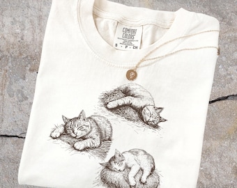 Y2K Cat Shirt Comfort Colors®, Lazy Cats 90s Tee, Vintage Kitten Gift, Retro Cat Lovers Shirt, Aesthetic Washed Shirt, Cute Cats Graphic