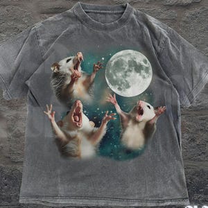 Three Possums Howling at the Moon Vintage Shirt, Retro Opossum Lover Tee, Possum Graphic Tshirt, Washed Cotton Unisex Tee, Silly Party Gifts