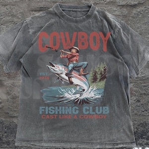 Vintage Cowboy Fish Tattoo Style T-Shirt, Retro Fisher Shirt, Fish Shirt For Men, Fisher Tee, Bass Lovers Gift, Ocean Fishing Shirt