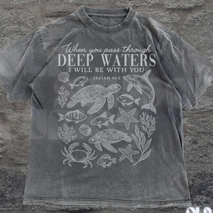 Comfort Colors® When You Pass Through Deep Waters Shirt, Vintage 90s Christian Summer Tee, Ocean Lover Gift, Bible Verse Shirt, Faith Lover