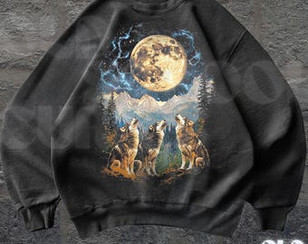 Three Wolves Howling Vintage 90s Style Sweatshirt, Retro Wolf Sweater, Cute Wolf Sweater, Nature Sweater Gifts, Cozy Warm Unisex Sweatshirt