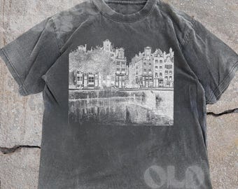 Vintage Amsterdam Shirt, Comfort Colors® Y2K City Graphic Tee, Aesthetic Holland Travel Shirt, European Canal Houses Streetwear